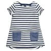 2-7 Years Girls Short Sleeve Blue Stripe Summer Dress Cotton Casual Dresses Kids Clothing KF047