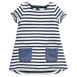 2-7 Years Girls Short Sleeve Blue Stripe Summer Dress Cotton Casual Dresses Kids Clothing KF047