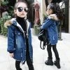 Kids Girls Denim Jacket Children Plus Thick Velvet Jacket Big Virgin Long Warm Coat Winter