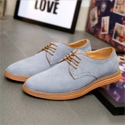 Breathable Men Oxford Shoes Casual Suede Leather Shoes Men Flats Green Gray Brown