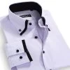 Autumn Men's Double-collar Long-Sleeved Solid Dress Shirts Cotton Blend Classic-fit Button Down Business Formal Plain Shirt
