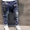 Boys Pants Jeans Fashion Boys Jeans For Spring Fall Children's Denim Trousers Kids Dark Blue Designed Pants