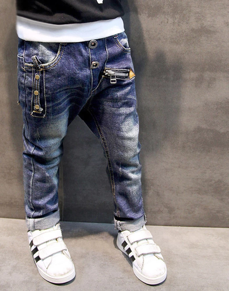 Boys Pants Jeans Fashion Boys Jeans For Spring Fall Children's Denim Trousers Kids Dark Blue Designed Pants