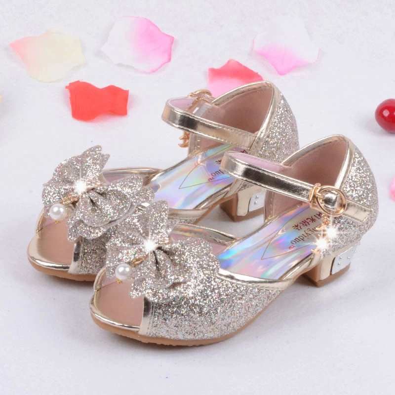 Children Princess Sandals Kids Girls Wedding Shoes High Heels Dress Shoes Party Shoes For Girls Pink Blue Gold B004