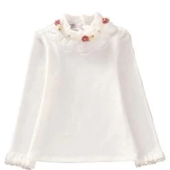 Fashion Children Kids Girls Blouses Baby Girls Long Sleeved School Lace White Shirts Tops&tees TD014