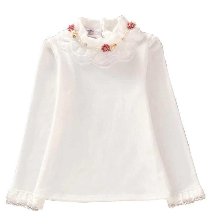 Fashion Children Kids Girls Blouses Baby Girls Long Sleeved School Lace White Shirts Tops&tees TD014