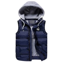 Men's Thicken Slim Casual Vests Hat Detachable Vest For Winter Youth Trend Big Plus Size M-5XL Five Colors Colete MWB086