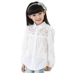 Spring Arrival Kids Clothes Girls White Blouse Children's Fashion Long-sleeved Cotton Girls Blouse