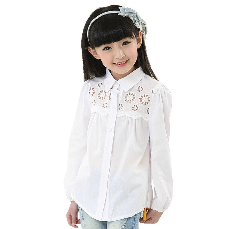 Spring Arrival Kids Clothes Girls White Blouse Children's Fashion Long-sleeved Cotton Girls Blouse