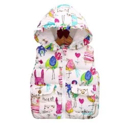 Children Clothing Winter Outerwear Coats Animal Graffiti Thick Princess Girls Vest Hooded Kids Jackets Baby Girl Warm Waistcoat