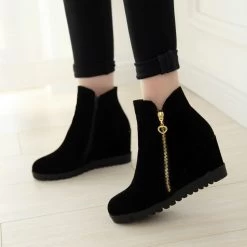 Fashion Women Winter Ankle Boots Women Hidden Wedges Boots Design Zip Round Toe Women Western Boots Shoes Woman