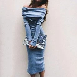 Women Lady Long Sleeve Off Shoulder Vogue Stylish Charming Adorable Long Maxi Bodycon Sexy Club Dress