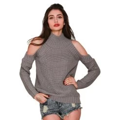 Turtleneck Off Shoulder Knitted Sweater Women Autumn Fashion Tricot Pullover Jumpers Pull Femme Oversized Capes