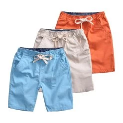 Boys Summer Solid Flax Sport Shorts Kids Cotton Beach Shorts Children Casual Trouser Infantil , LC172