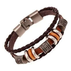 Fashion Vintage Men/Women Jewelry Metal Beads Brown Leather Bracelets Bangles