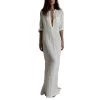 Fashion Autumn Women Sexy Casual Dress Long Sleeve Deep V Neck Linen Split Solid Long Maxi Dress Plus Size