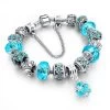 LongWay European Style Authentic Tibetan Silver Blue Crystal Charm Bracelet For Women Original DIY Beads Jewelry Christmas Gift