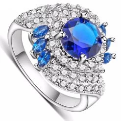 Women's Rings White Gold Filled Dark Blue Zircons Jewelry Wedding Engagement Ring ALP0281