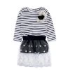Autumn Children Wedding Dress Baby Girls Dresses Kids Striped Bow Long-Sleeved Lace Princess Casual Dress For Party