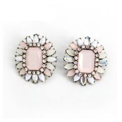Geometric Big Flower Opal Stones Stud Earrings Design Fashion Party Bohemian Jewelry For Women Brincos PE0218