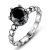 Genuine 100% 925 Sterling Silver Ring With Black Cubic Zirconia For Women Wedding Jewelry PA7109