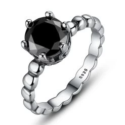 Genuine 100% 925 Sterling Silver Ring With Black Cubic Zirconia For Women Wedding Jewelry PA7109