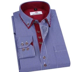 Men Striped Shirt Long Sleeve Lapel Casual Male Shirt Slim Fit Business Dress Shirts Clothing