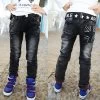 Spring Boys Pants Black Color With White Print Hight Boys Kids Jeans For Children 2 To 12 Years Old B141