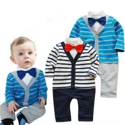 Keelorn Baby Boy Clothes Autumn Male Baby Cotton Gentleman Bow Tie Long-sleeved Shorts Babys Clothing Sets One-piece Romper
