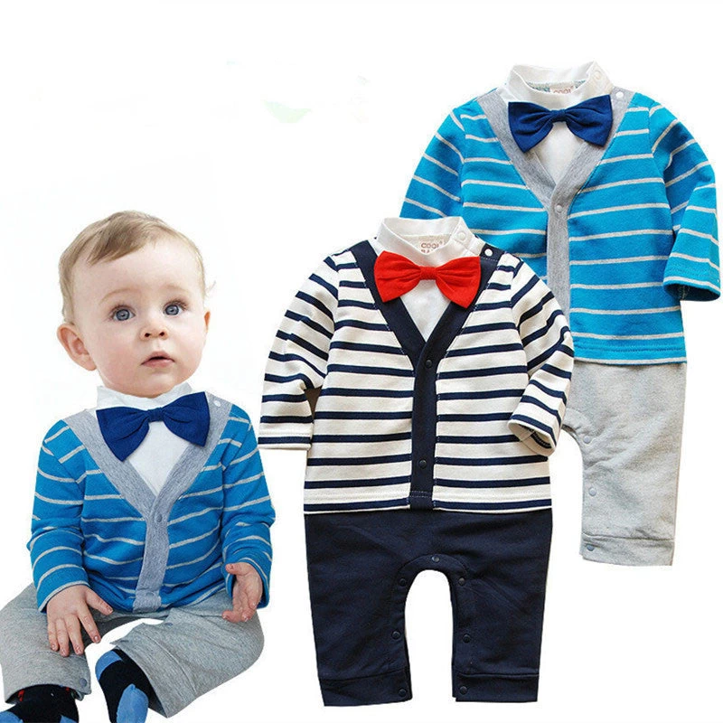 Keelorn Baby Boy Clothes Autumn Male Baby Cotton Gentleman Bow Tie Long-sleeved Shorts Babys Clothing Sets One-piece Romper