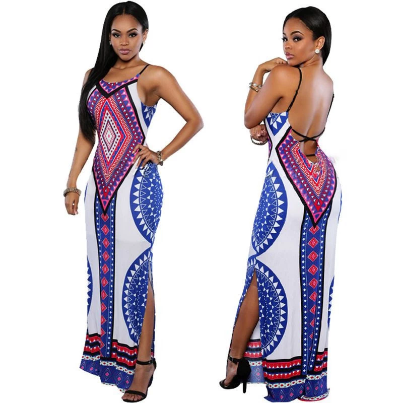 Women Summer Maxi Dress Bodycon Party Dresses Plus Size Vestidos Sexy Sundress Backless Bandage Dashiki Boho Long Dress - Image 2