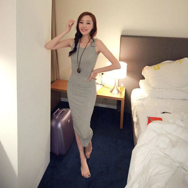 Summer Boho Beach Sleeveless Bottoming Bodycon Dress Women's Long Cotton Vest Dresses - Image 5