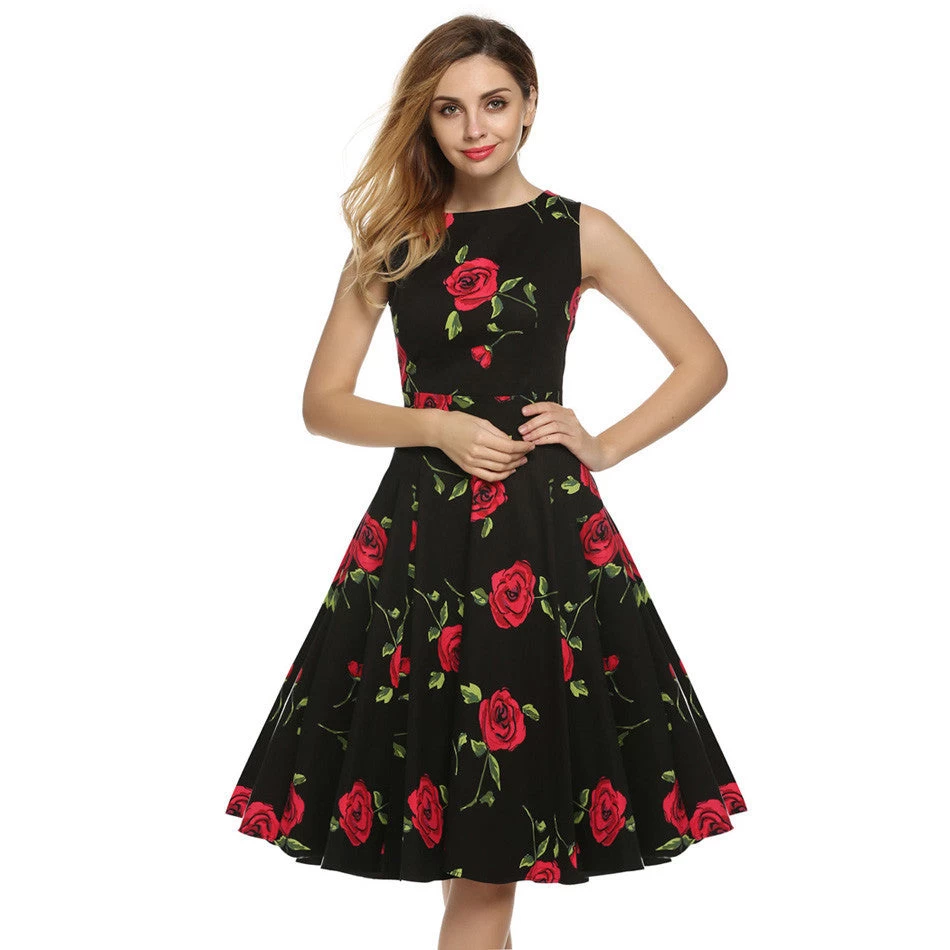 Women Dress Retro Vintage 1950s 60s Rockabilly Floral Swing Summer Dresses Elegant Bow-knot Tunic Vestidos - Image 20
