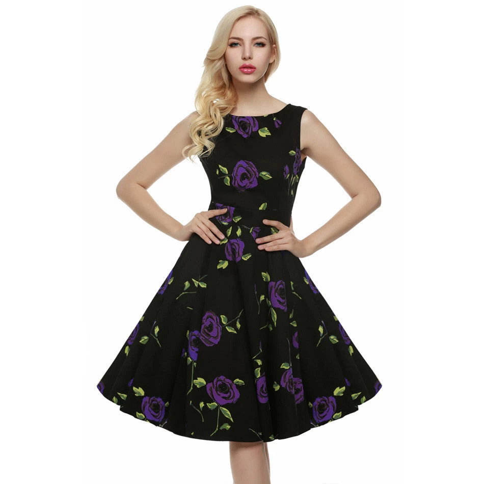 Women Dress Retro Vintage 1950s 60s Rockabilly Floral Swing Summer Dresses Elegant Bow-knot Tunic Vestidos - Image 19