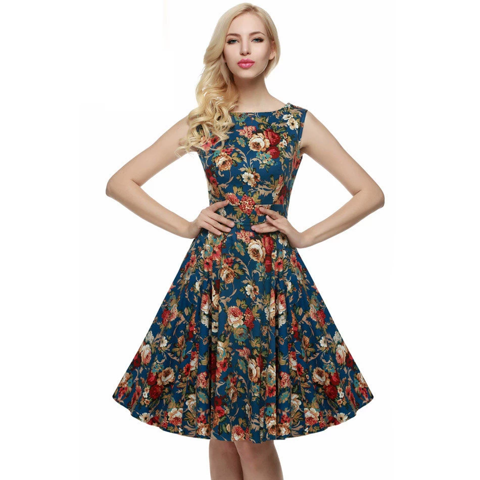 Women Dress Retro Vintage 1950s 60s Rockabilly Floral Swing Summer Dresses Elegant Bow-knot Tunic Vestidos - Image 17