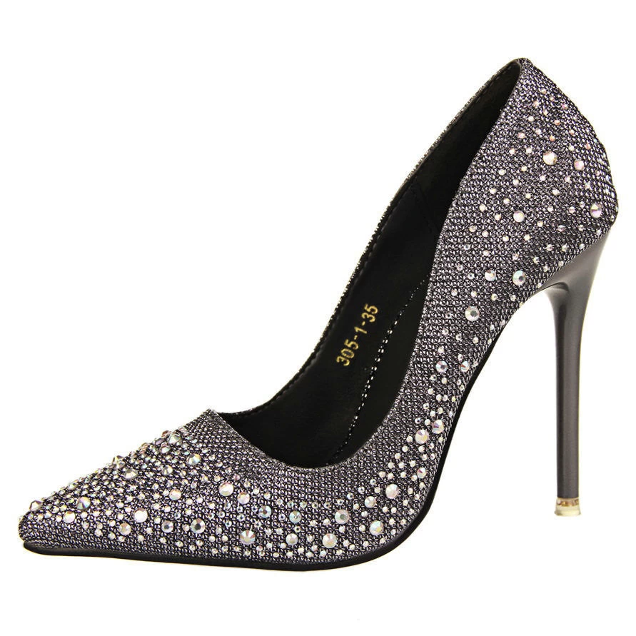 Sexy Women Silver Rhinestone Wedding Shoes Platform Pumps Red Bottom High Heels Crystal Shoes Gold Black Pink - Image 3