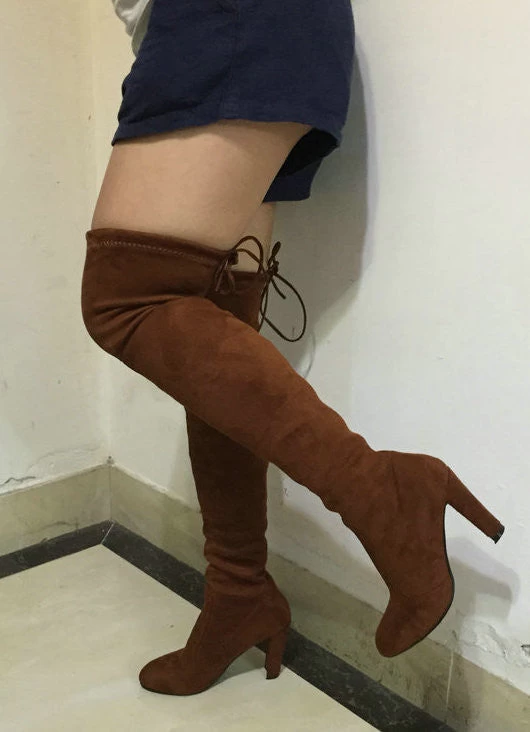 Women Stretch Faux Suede Slim Thigh High Boots Sexy Fashion Over The Knee Boots High Heels Woman Shoes Black Gray Winered - Image 9