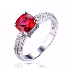Cushion 2.6ct Created Red Ruby Solitaire Engagement Ring 925 Sterling Silver Ring Fashion Design Fine Jewelry
