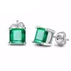 Square 0.6ct Created Created Russian Nano Emerald 925 Sterling Silver Stud Earrings Fashion Jewelry For Women