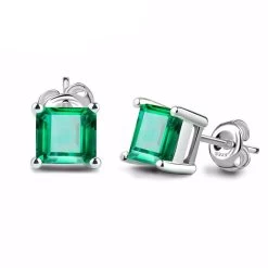 Square 0.6ct Created Created Russian Nano Emerald 925 Sterling Silver Stud Earrings Fashion Jewelry For Women