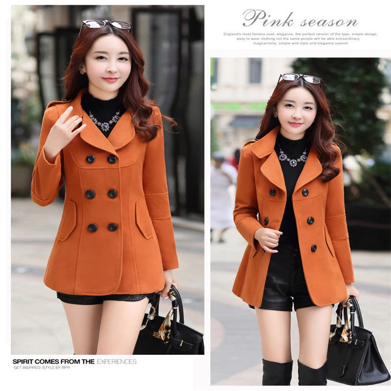 Women Woolen Coats Winter Trench Coat Fashion Solid Double Breasted Overcoat Turn-down Collar Slim Outerwear C8103 - Image 2
