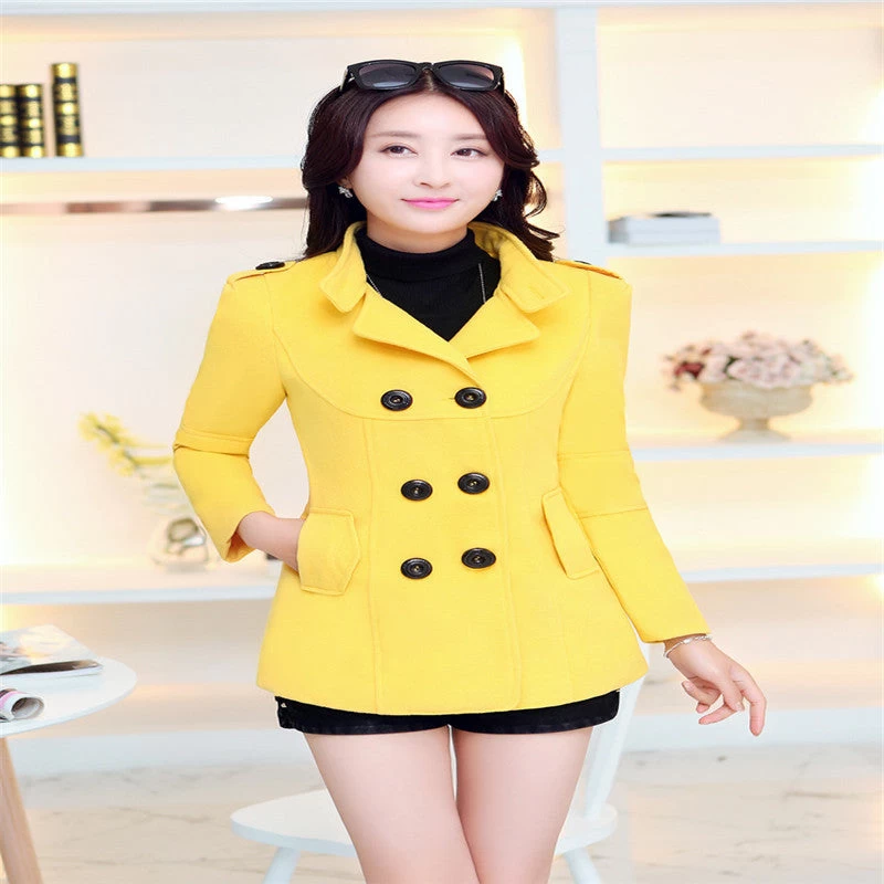 Women Woolen Coats Winter Trench Coat Fashion Solid Double Breasted Overcoat Turn-down Collar Slim Outerwear C8103 - Image 6