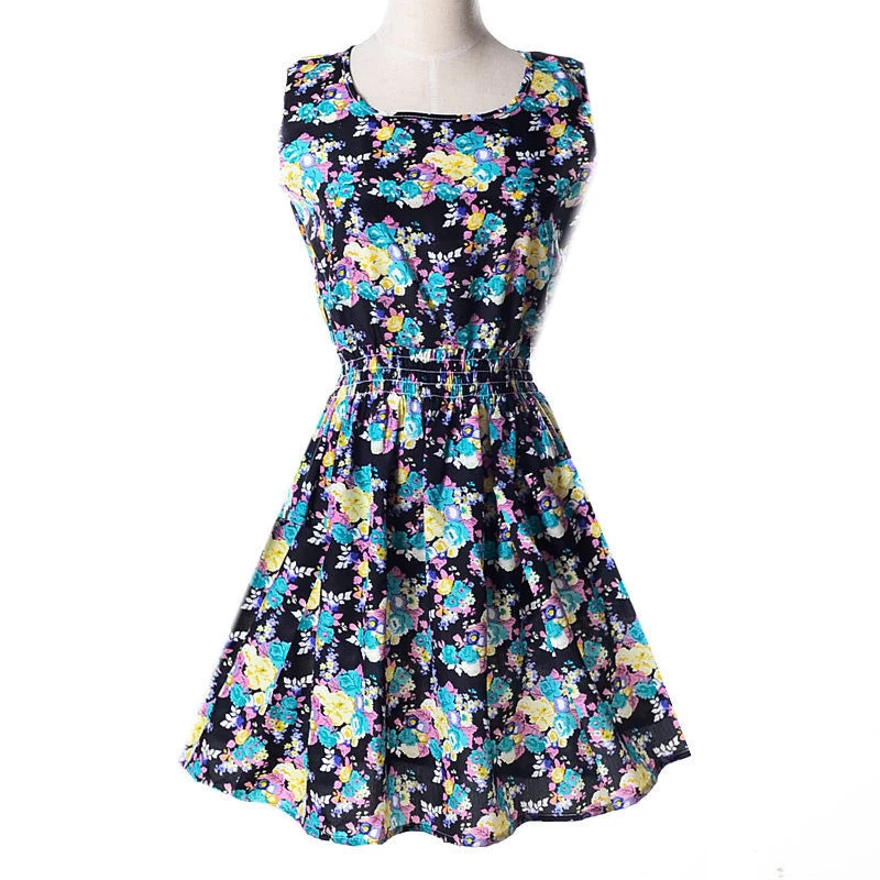 Women Casual Bohemian Floral Flower Sleeveless Vest Printed Beach Chiffon Top Dress S092 - Image 13