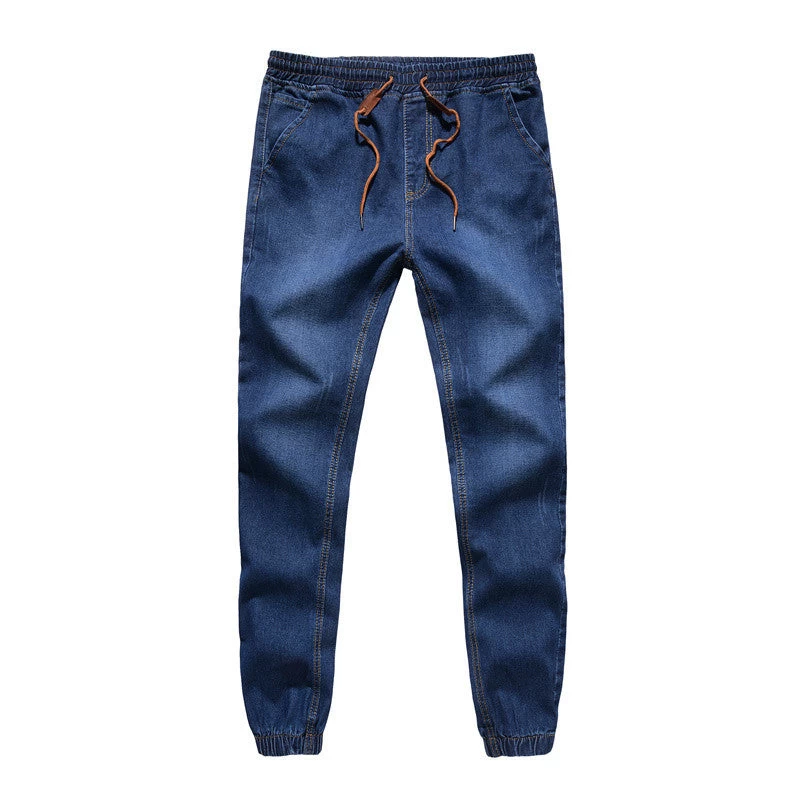 Mens Denim Jeans Men Drawstring Slim Fit Denim Joggers Mens Joggers Jeans Pant Men Stretch Elastic Jean Pencil Pants Casual