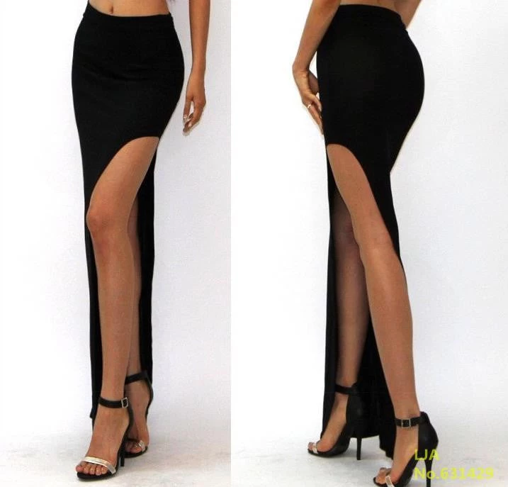 Fashion Charming Sexy Women Lady Long Skirts Open Side Split Skirt Long Maxi Skirt Black - Image 2