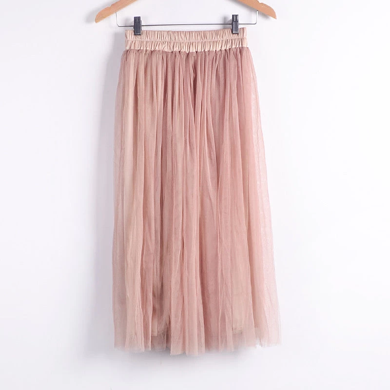 Skirt Ladies Elegant Casual High Waist Pleated Skirt Long Tulle Skirts Straight Skirts Solid Mesh Skater Skirt - Image 3