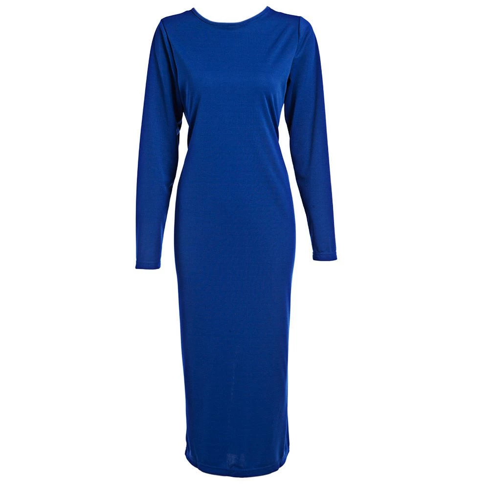 Autumn Maxi Simple Round Collar Knee-Length Sexy Elegant Dress Long Sleeve Full Zipper Tight Design Fitted Dresses Women Vestido - Image 6