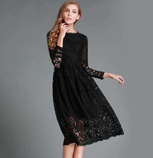 European Spring Women's Lace Hollow Out Long Dresses Bohemian Femme Casual Clothing Women Sexy Slim Party Dress Vestido - Image 3