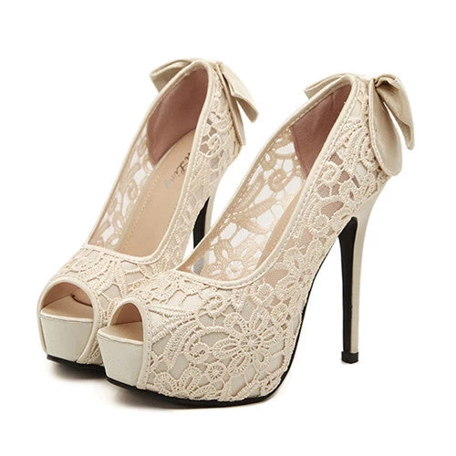 Women Pumps Fashion Lace Peep Toe High Heels Ladies Wedding Shoes Platform White Party Shoes Female Sapatos Femininos - Image 4