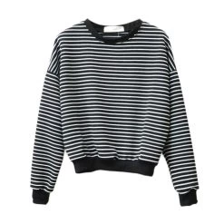 Fashion Hoodies For Women Harajuku Striped Sweatshirts Hoody Long Sleeve Hoodie Cotton Casual Black White Pullover Tops